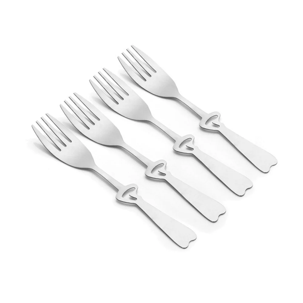 Smooth Edges Cute Stirring Scoop Kitchen  Tableware Heart-shaped Spoon Fork Stainless Steel 410 Mirror Polishing Process 12g