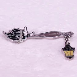Creative Magic Flying Broom Lamp Enamel Brooch Pins Q Cosplay Prop Badge Jewelry Backpack Clothing Corsage Lapel Pin Accessory