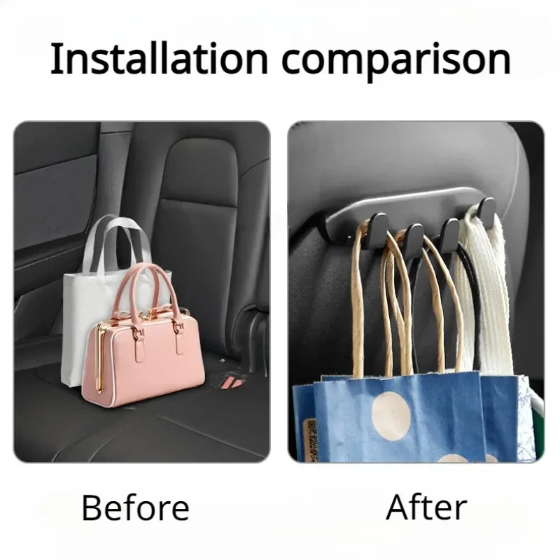 Car Rear Seat Phone Holder for Tesla Model3/Y/S/X Back Seater Headrest Bracket Hanger with 4 Hooks Bag Organizer Car Accessories