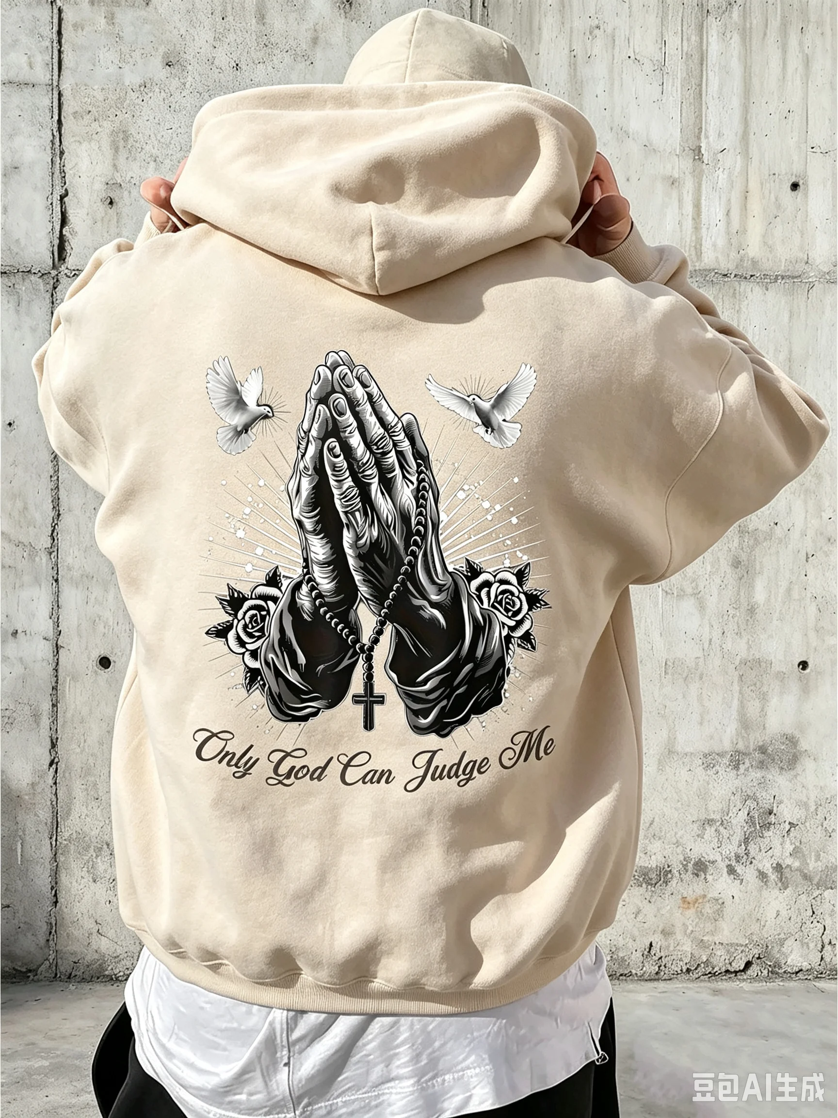 Men's Prayer Hands, Pigeons and Bible Hooded Sweatshirt Gothic Retro Style Warm Comfortable Trendy Fall-winter Hooded Sweatshirt