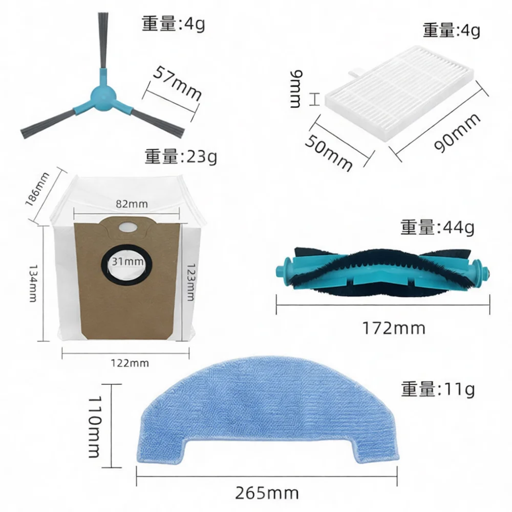 For Conga 2299 2499 Vacuum Cleaner Replacement Components Main Roller Brush Side Sweeper Mop Pad Hepa Filter Dust Bag Set