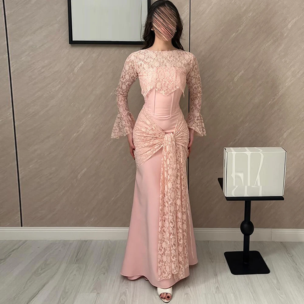 

Elegant O-Neck Jersey Evening Dress Classic Mermaid Special Occasion Gowns Lace Long Sleeves Customized Prom Dress