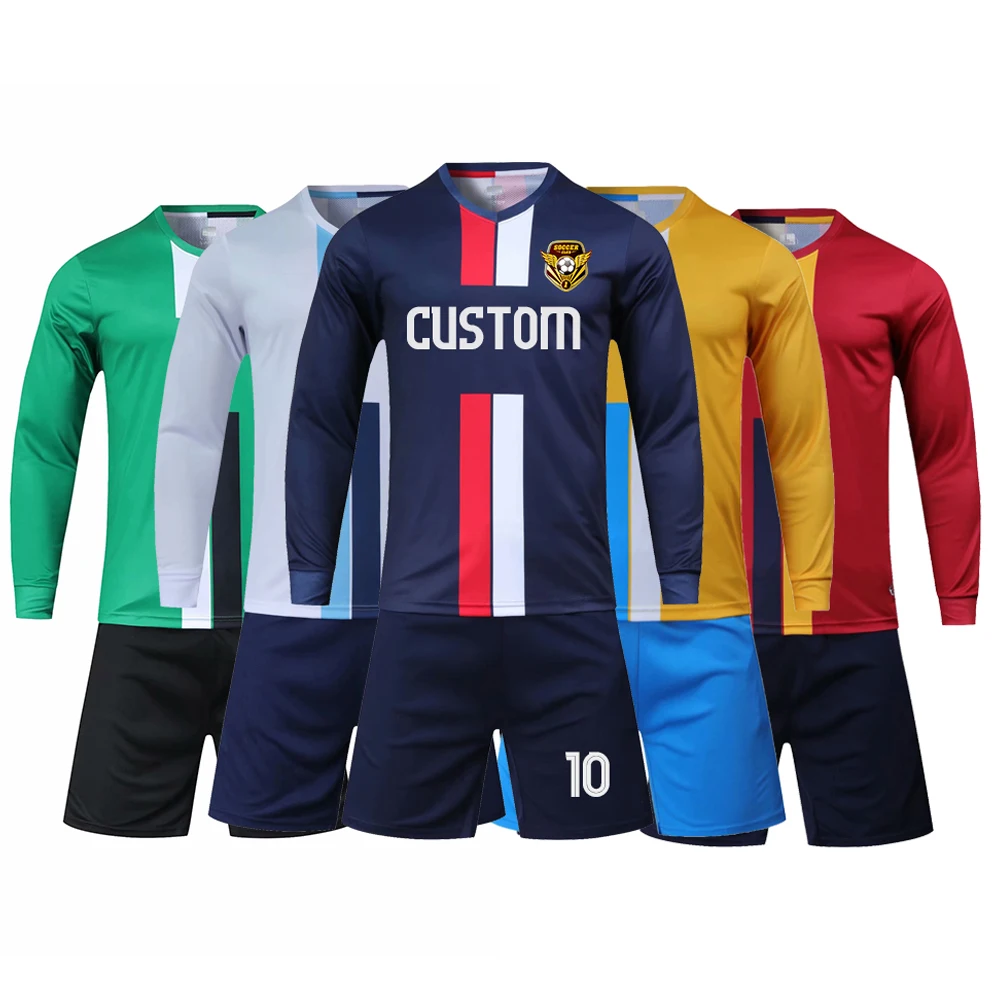 Long Sleeve T-shirts Shorts Soccer Jersey Suit for Men Personalized Custom Football Uniform Male Breathable Sports Clothing 2023