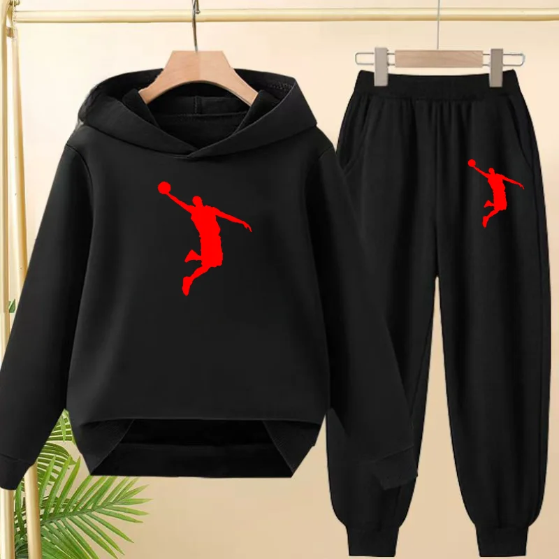 

Children Outerwear 3-12 Age Boy Girl Fashion Pullover+Trousers Hooded Basketball Leisure Sportswear Autumn Winter Two piece set