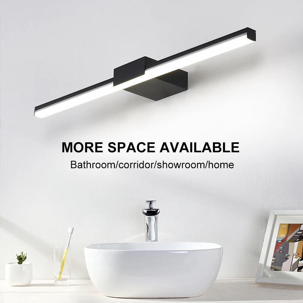 Lámpara Led de pared para tocador de baño, candelabros modernos de 10W y 55CM para interior de AC85-265V, accesorios de iluminación para espejo, color blanco y negro