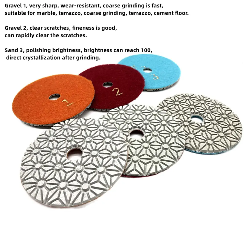 3PC 4 Inch 100mm Dry/Wet Diamond 3 Step Polishing Pads Granite Concrete Marble Polishing Use Grinding Discs Set Power Tools