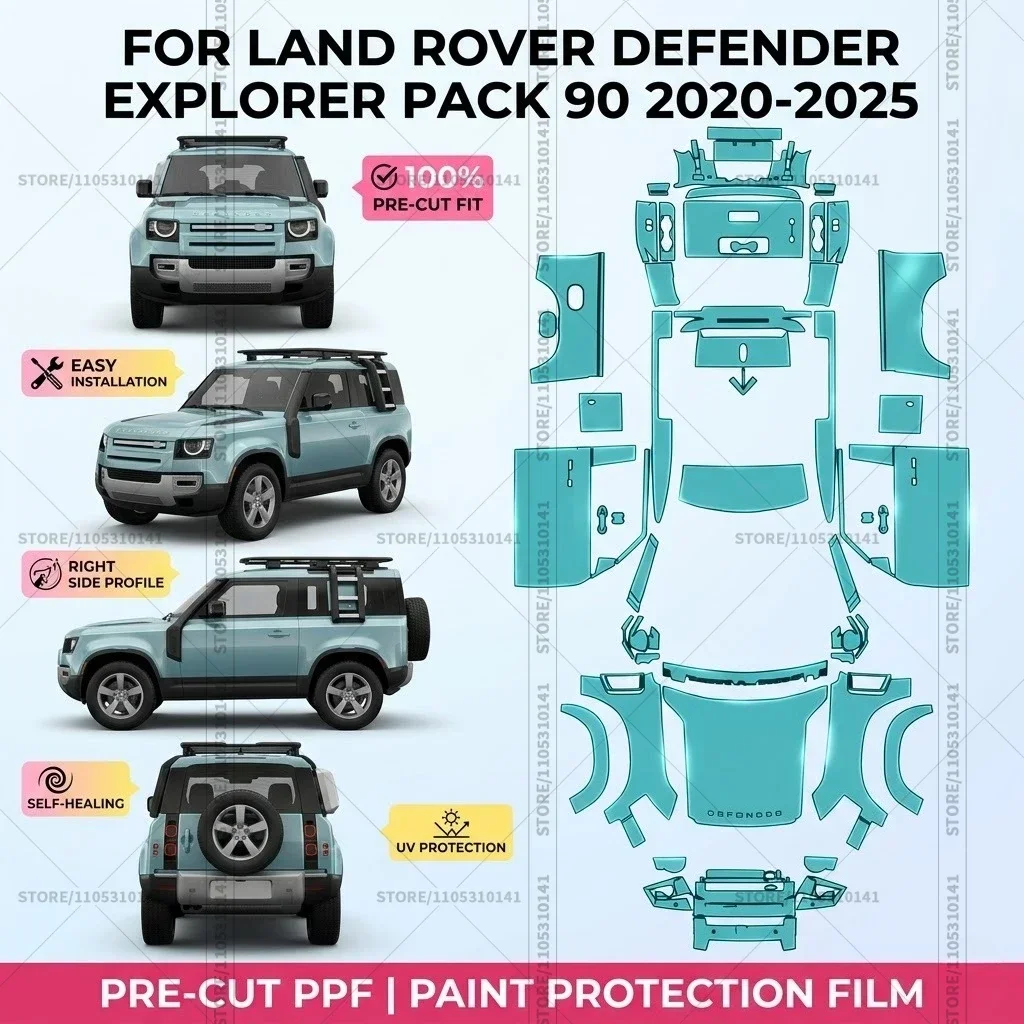 

Pre-Cut Paint Protection Film PPF Transparent Car Film Front Bumper Clear Bra for Land Rover Defender Explorer Pack 90 2020-2025