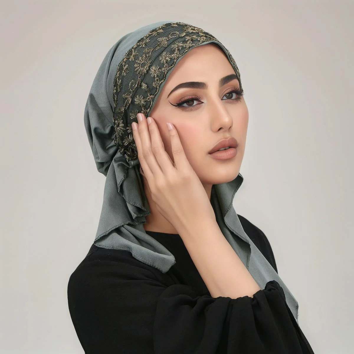 

Fashion Muslim Solid Hijab Wrap Wave Lace HeadScarf Ramadan Hats Turban Caps Bonnet for Women Female Elasticity Inner Hat