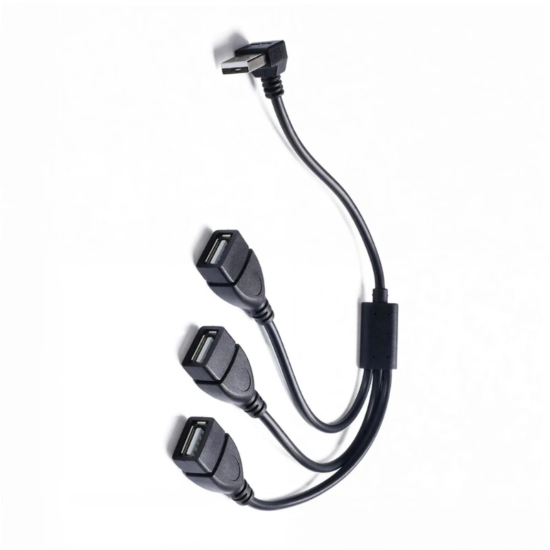 USB Y Splitter Adapter Featuring Angled Connector Design Enabling Simultaneous Power and Data to Three Devices 83CE