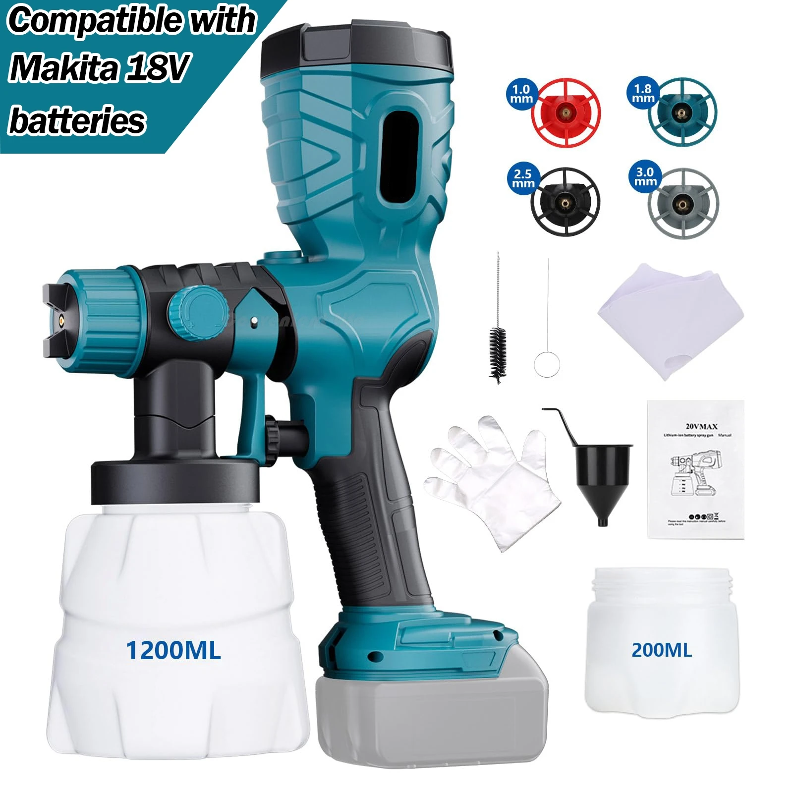 

Беспроводное распылительное пистолет для краски для Makita 14.4-18V аккумулятор высококачественный мотор мощностью 1200 мл 42000rpm 2 контейнера легкий в чистоте автоматический набор для аэрографии для мебельных шкафов
