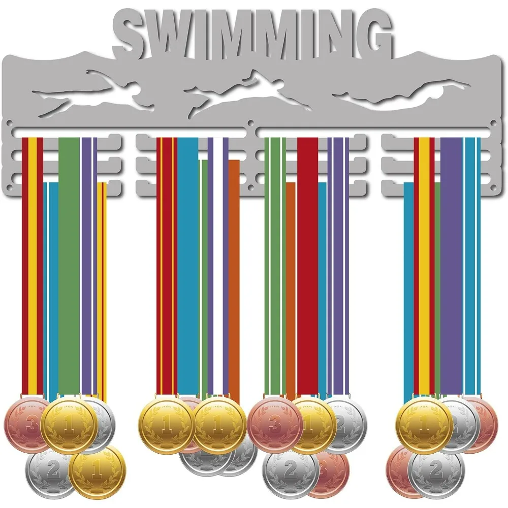 Swimming Medal Holder Swimmer Sport Medals Hanger Athlete Awards Display Stand Wall Rack Mount Decor Silver Metal Hanging