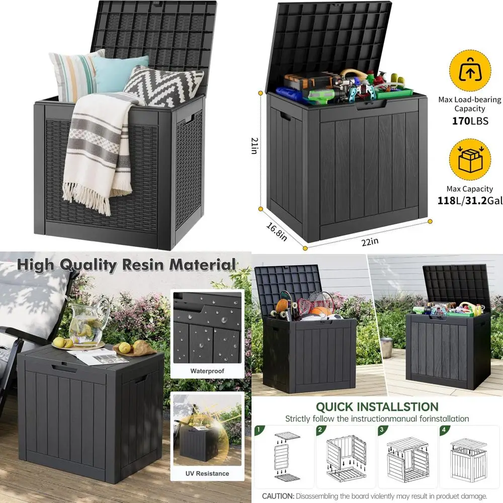 

Durable 31 Gallon Outdoor Storage Box, Weatherproof Deck Box for Patio Furniture, Garden Tools, Pool Supplies, UV Resistant, Loc