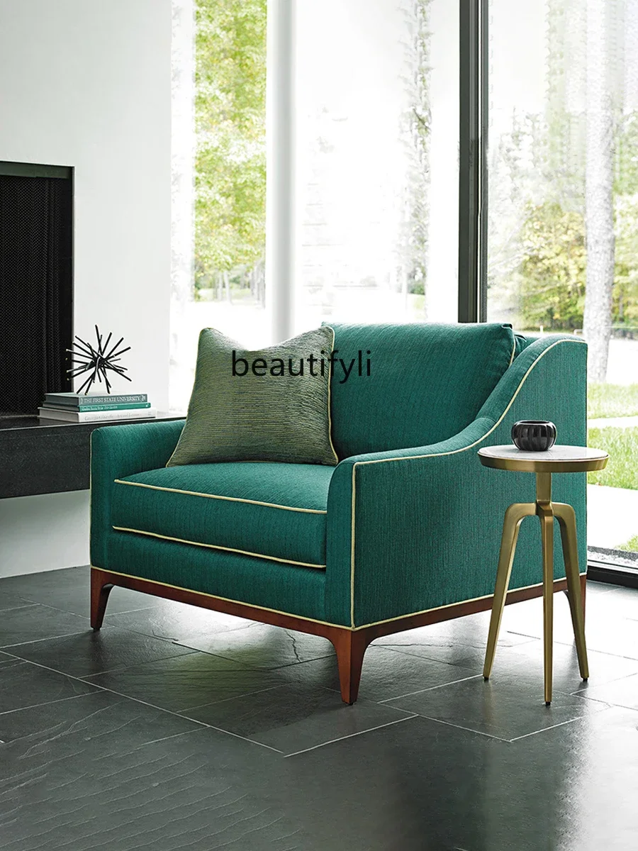 

American Light Luxury Wooden Lounge Chair Small Apartment Fabric Single Sofa Nordic Living Room