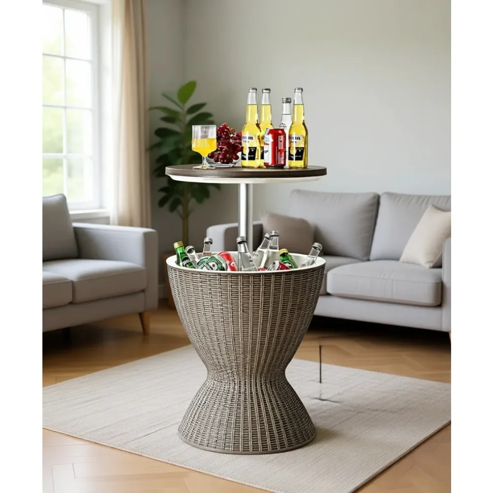 Outdoor Ice Cooler Side Table with Adjustable Height, 8 Gal Beverage Bucket for Patio and Backyard Parties