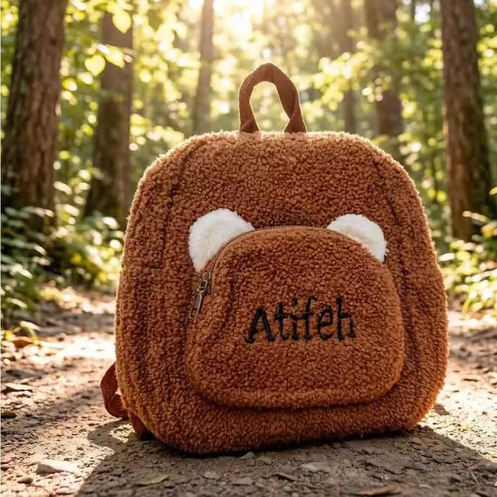 Cute Bear Plush Backpack Embroidered Name Autumn Winter Kids Outdoor Shoulder Bags Custom Personalized Children's Gift Bags