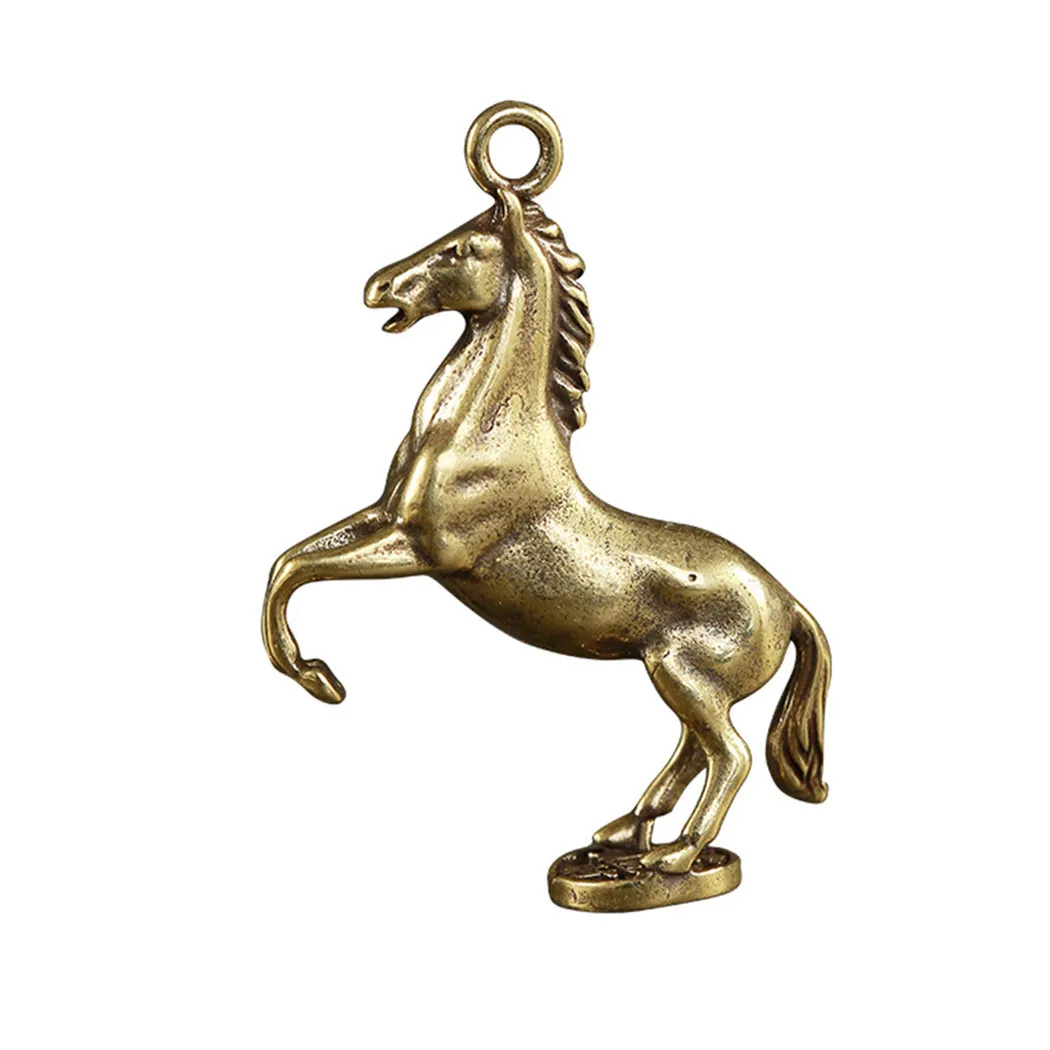 Mini Vintage Brass Portable Horse Pendant Home Office Decor Ornament Pure Brass Car Keychain Pendant Horse Pendant Ornament