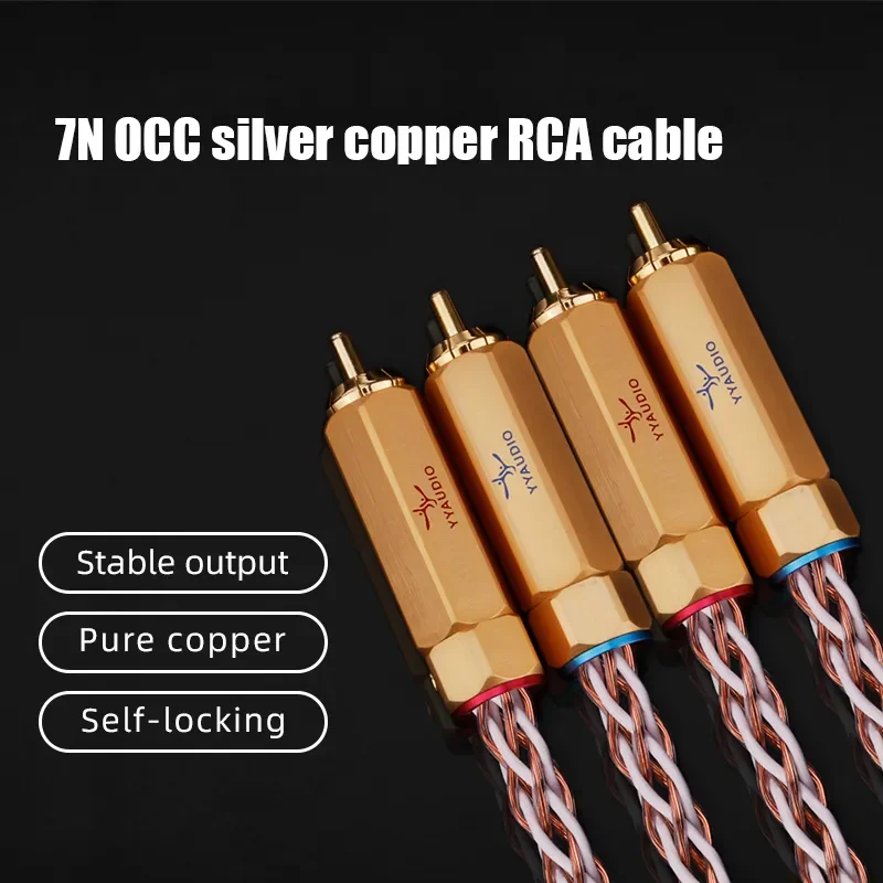 YYAUDIO 7N OCC Silver Interconnect 2RCA Cable Male to Male HIFI Stereo Audio Cable For Amplifier DAC TV,1m 2m 3m 5m