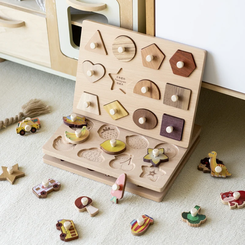 

Early education solid wood inlaid board puzzle baby children building block educational baby toys 1-2 years old 3