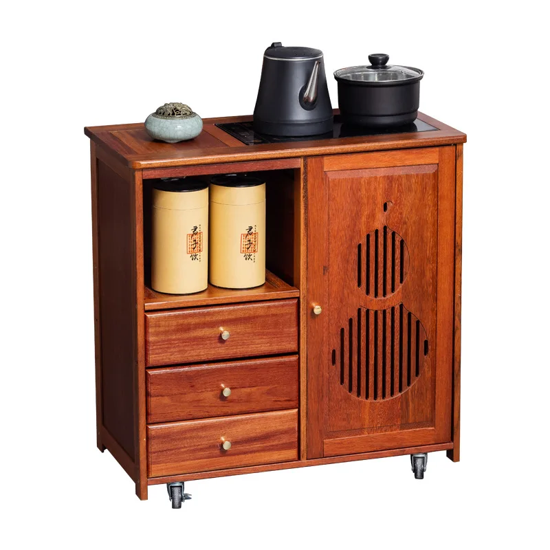 rosewood mobile cart with wheel coffee table tea set boiling water household solid wood Chinese cabinet