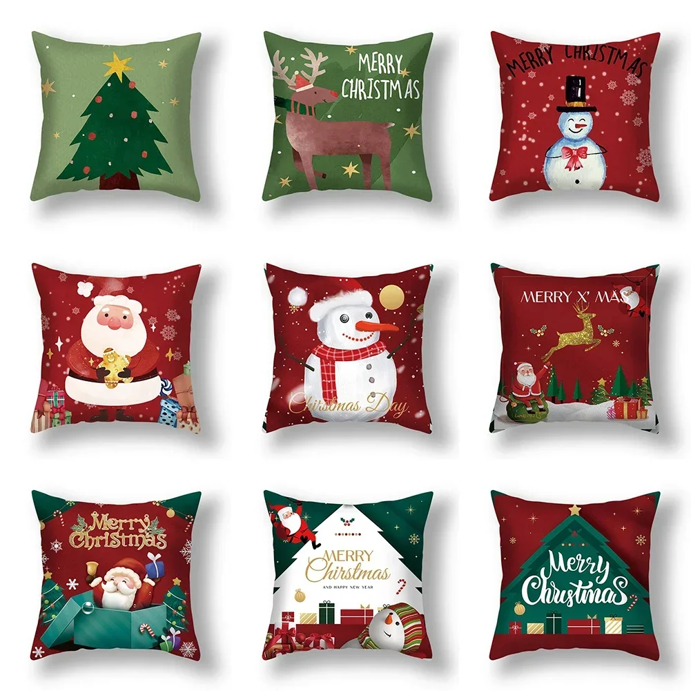 Home Christmas Cushion Cover Pillowcase Christmas Pillowcase Sofa Decorations Happy New Year Pillowcase funda de almohada