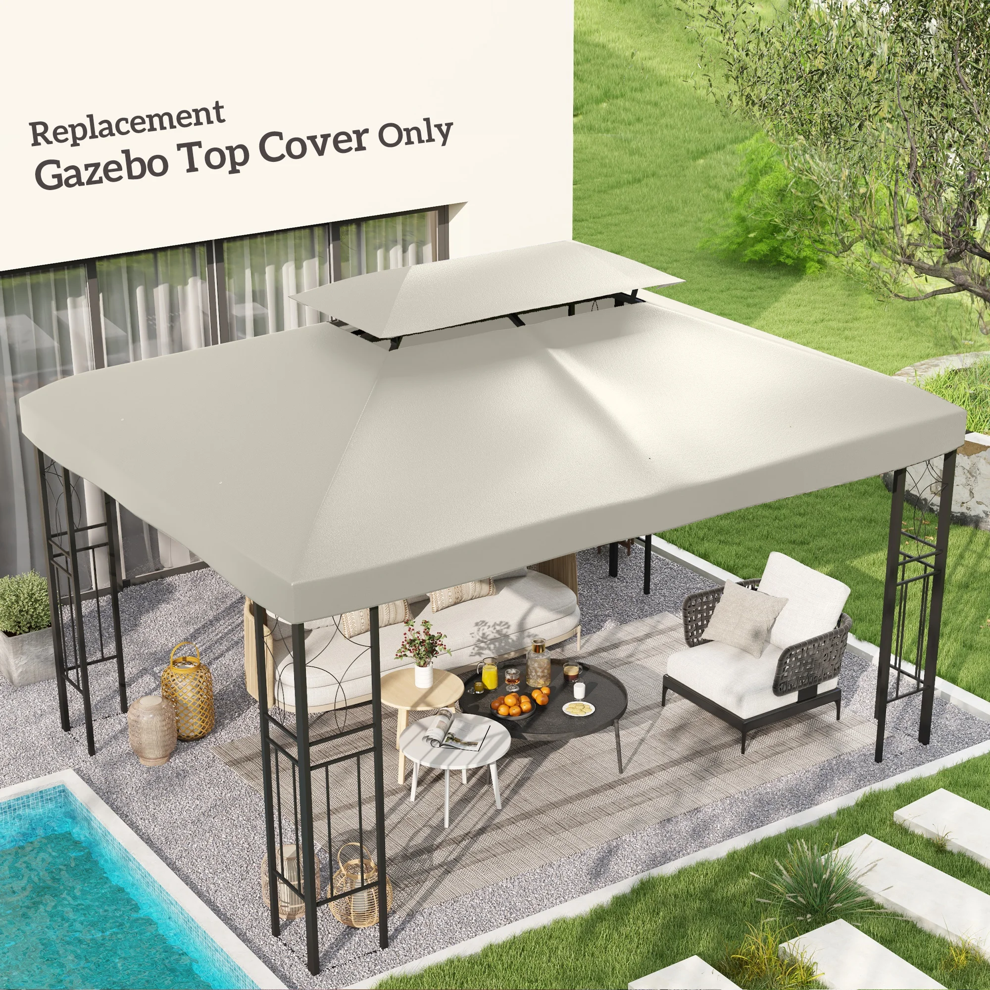 13' X 10' 2-Tier Gazebo Canopy Top Cover Replacement for Patio, Cream White