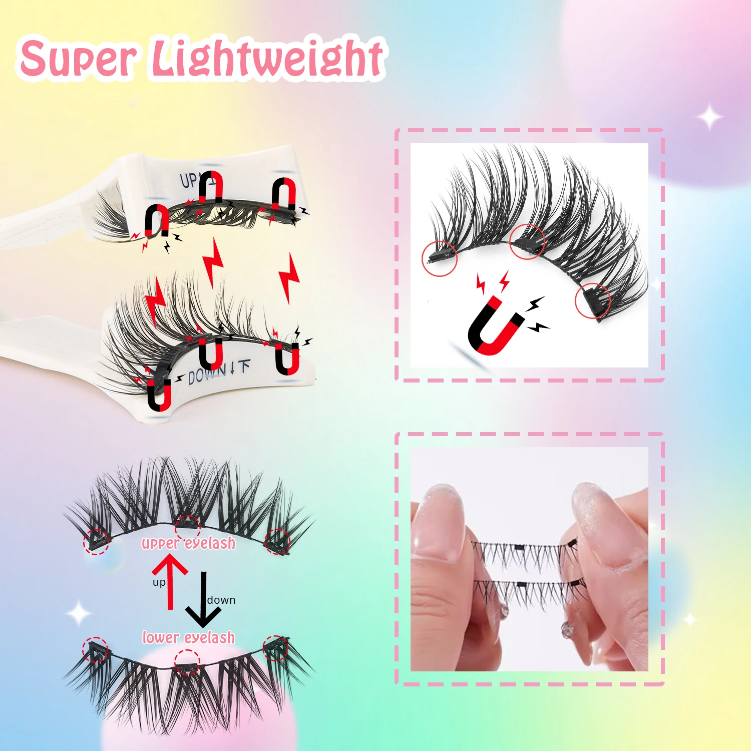 رموش مغناطيسية مع أداة توزيع رموش مغناطيسية ناعمة ذات مظهر طبيعي رموش مغناطيسية سهلة الارتداء والإزالة