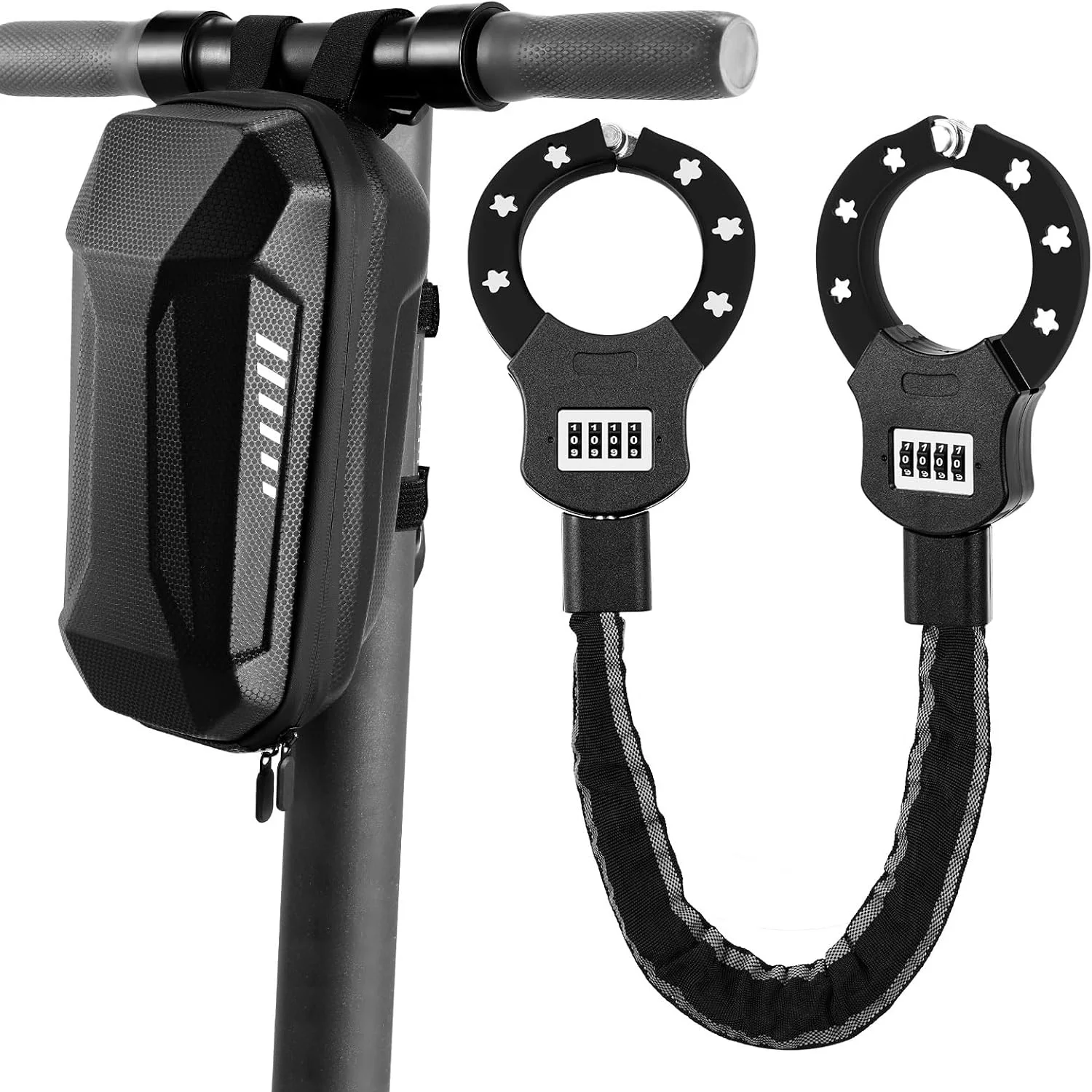 E-Scooter-Schloss mit Kombinationscode, 8-mm-Kettenglied-Handschellenschloss, Sicherheitsschlösser, mit 3 l wasserdichter Tasche für E-Scooter/Fahrräder