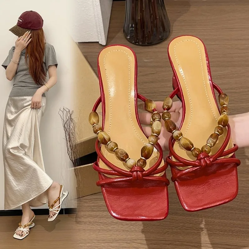 

Platform Heightened French Silver Flip Toe Slippers Women Summer Outer Wear Thin Belt Wedge Leopard Print High Heels Sandals