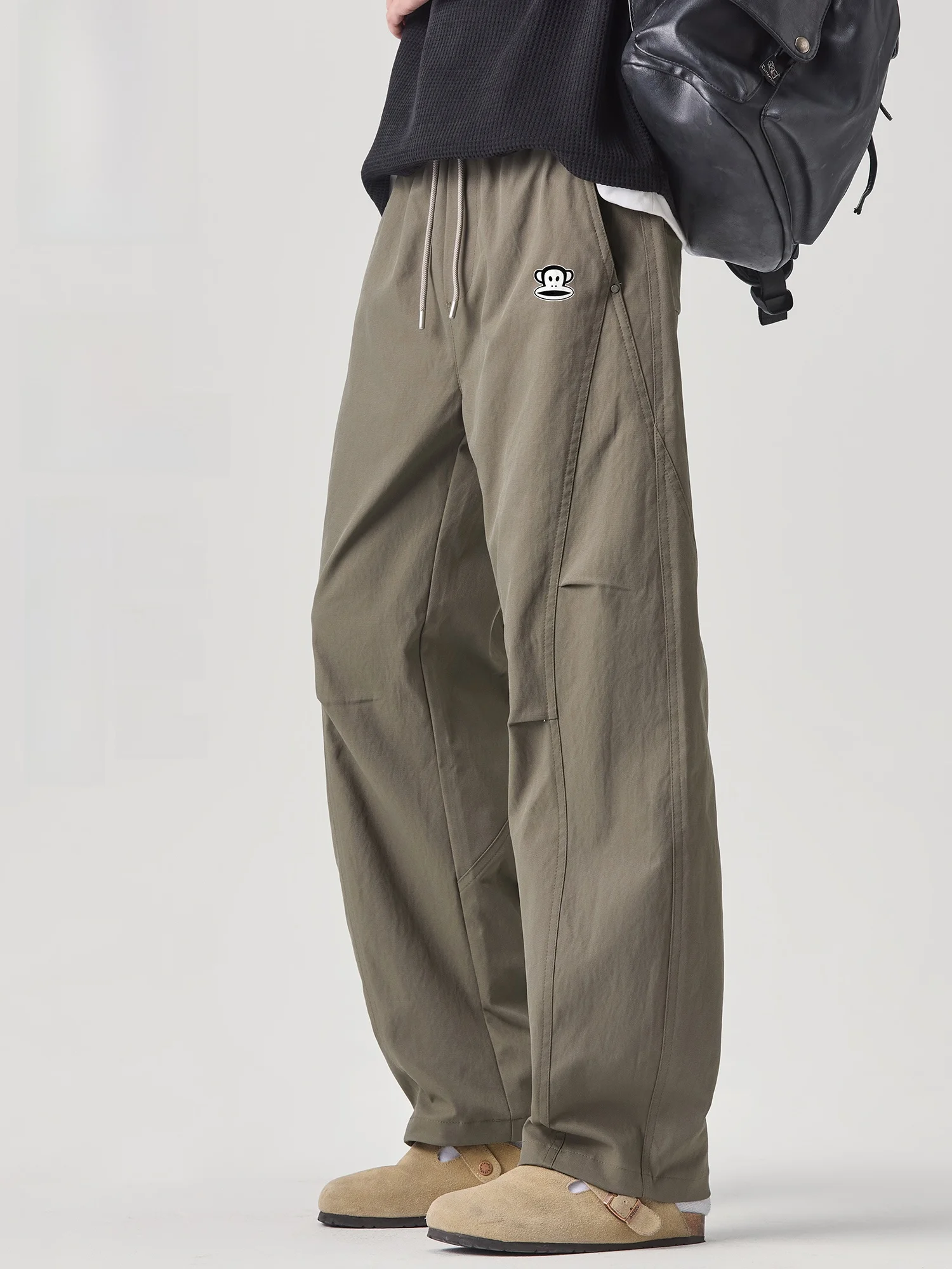 

PaulFrank Men's Casual Pants Spring 2026 New Loose Straight Leg Sport Long Trousers Drapey Spor Folded Waist Street Sle