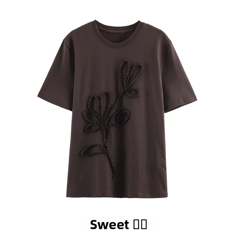 Slim Fit  Knot Short Sleeve round Neck T-Shirt Casual Style Polyester Fiber Deformable Daily Wear for Ladies