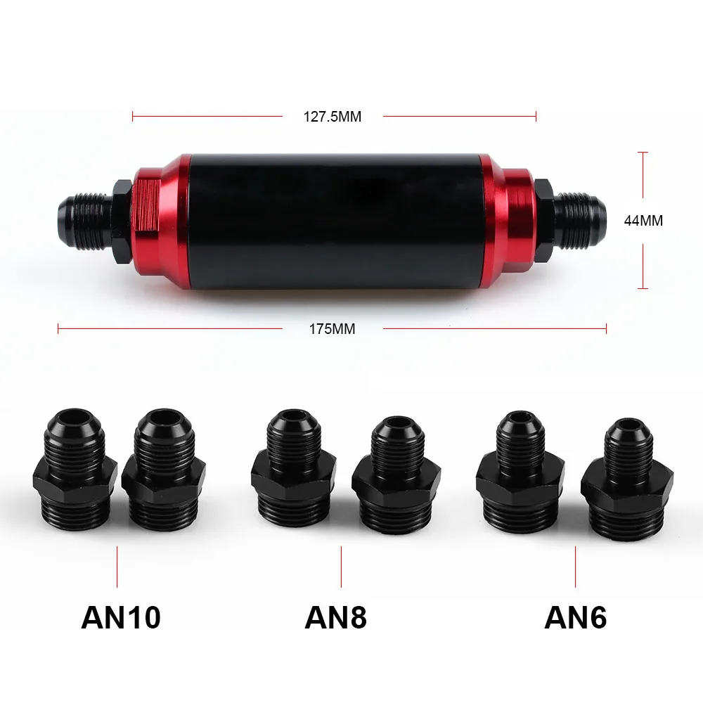 Rastp-neue 44mm 60 Mikron/50mm 100 Mikron Racing Inline Kraftstoff filter Aluminium mit Halterung mit an10 an8 an6 Armaturen Adapter – Detail 11