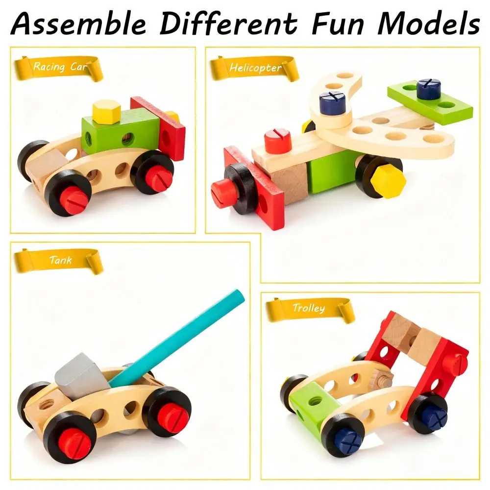 Kit de herramientas de piezas para niños, desmontaje de montaje de madera, juguetes educativos Montessori, combinación de tuercas, dibujos animados, 34 Uds.