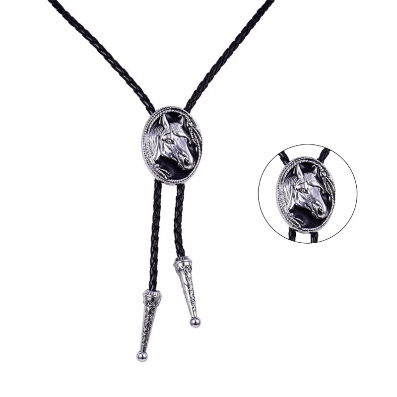 

Gothic Bolo Tie for Men Western Cowboy Necktie with Horse Head Buckle Gentleman Halloween Accessories