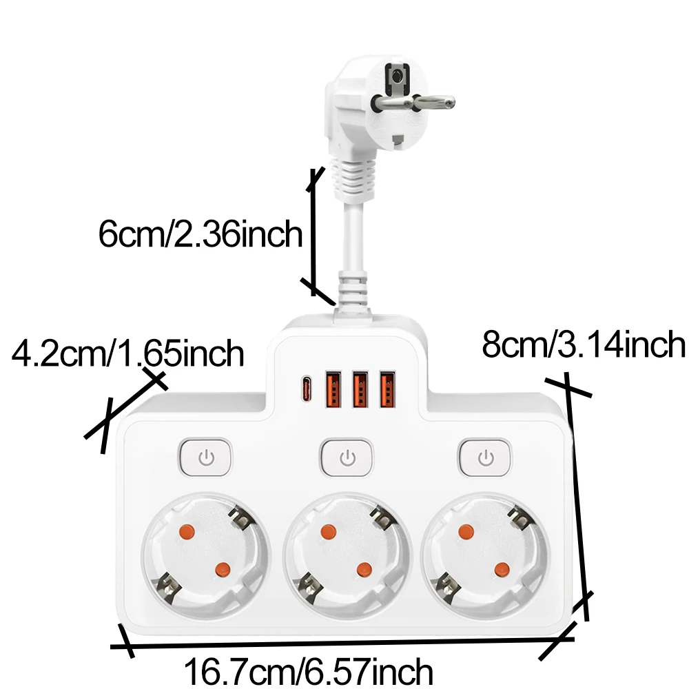 EU AC Plug Power Strip Wall Mounted Independent Switch Multitap Network Filter With USB C Charging Network Filter Adapt