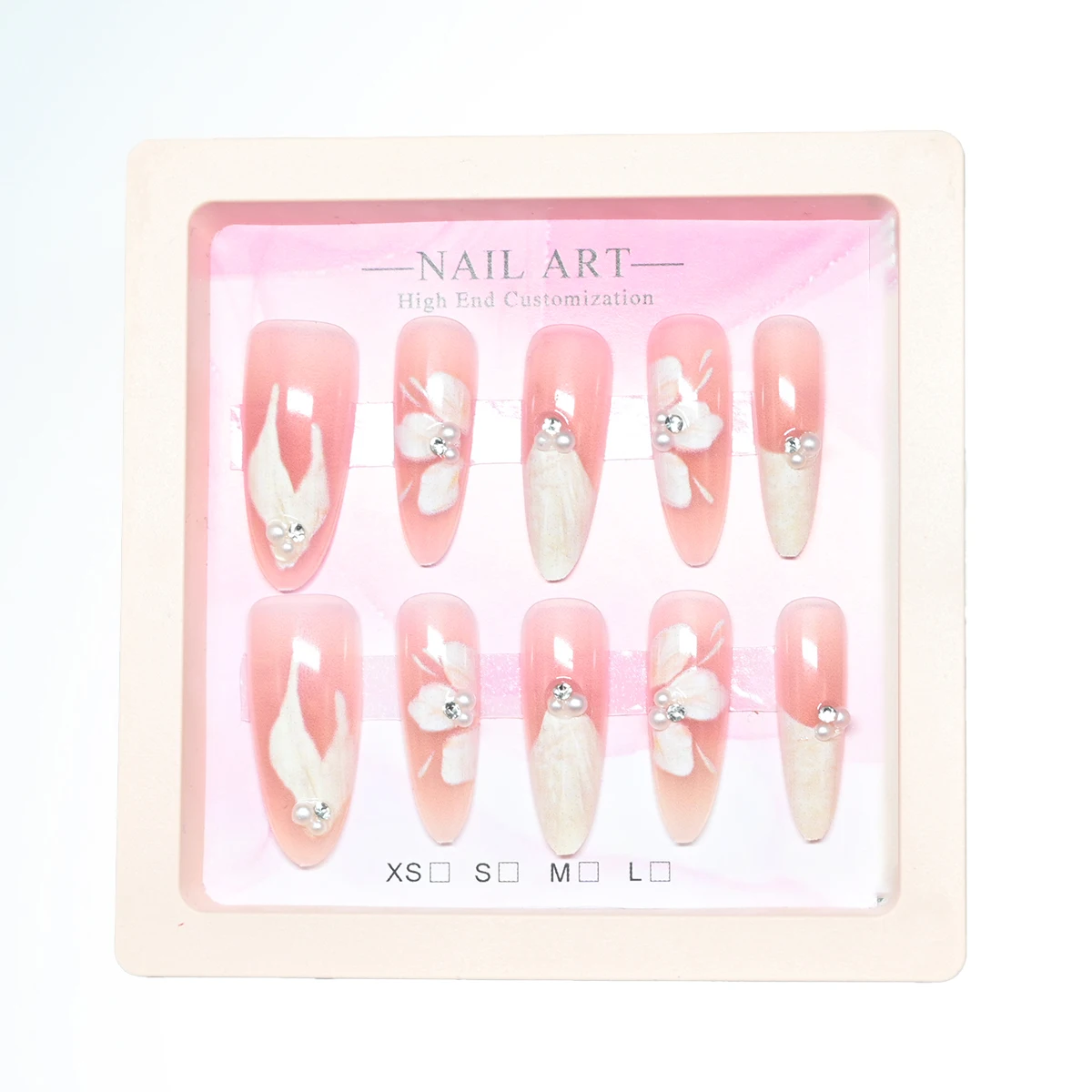 New Arrival 10-piece Handmade Medium Almond Press-On Nails. Featuring a soft pink-white gradient with a sheer and fresh texture,