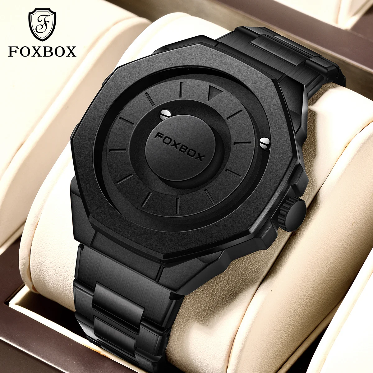 

FOXBOX Mens Watch Top Brand Luxury Quartz Watch For Man Creative Scrolling Pointer Magnetic Force Wristwatch Relogio Masculino