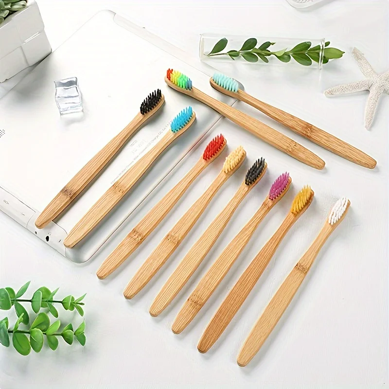 

10pcs Cross Border Single Bamboo Toothbrush Set Natural Bamboo Toothbrush Tablet Set Ten Pack Bamboo Products Toothbrush