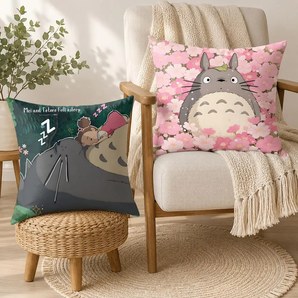 T-Totoro Cute Anime Cushion Cover Square Decorative Throw Pillow 40x40cm For Sofa Bedroom Living Room Home Decor