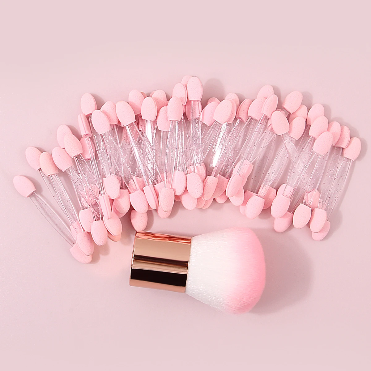 Bastoncino in spugna rosa a doppia testa, pennello per specchio per manicure, pennello per polvere per manicure e pennello per trucco viso in stick per ombretto