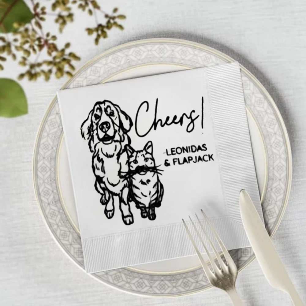 

Custom Pet Wedding Paper Napkins, Personalized Dog Napkins,Cats Cocktail Napkins,Dog Birthday Party Napkins, 50Pcs