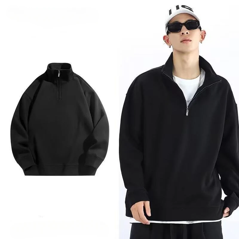 Prowow Autumn New Hoodies Men Korean Fashion Heavy Cotton Long Sleeved Half Zip-Up Sweatshirts