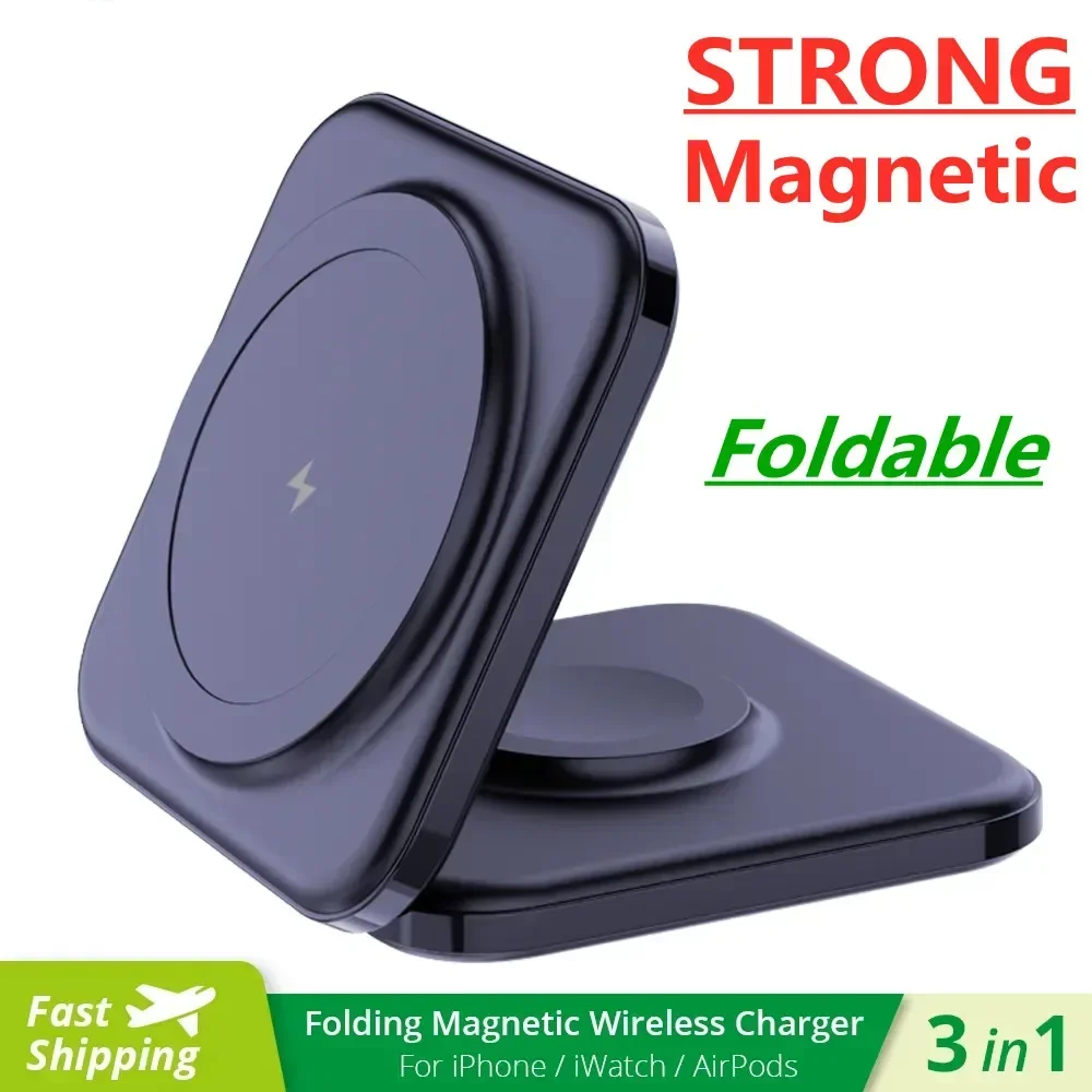 30W Magnetic Wireless Charger 3 in 1 Fast Charging Station Foldable Phone Holder Stand for iPhone15 14 13 12 Apple Watch Airpods 