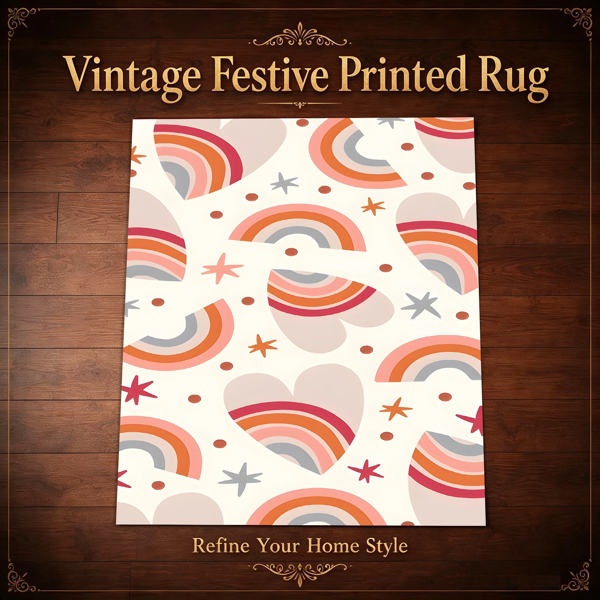 2D Large Carpet Rainbow Starburst Fun Print Fresh Style for Living Room Bedroom Bedside