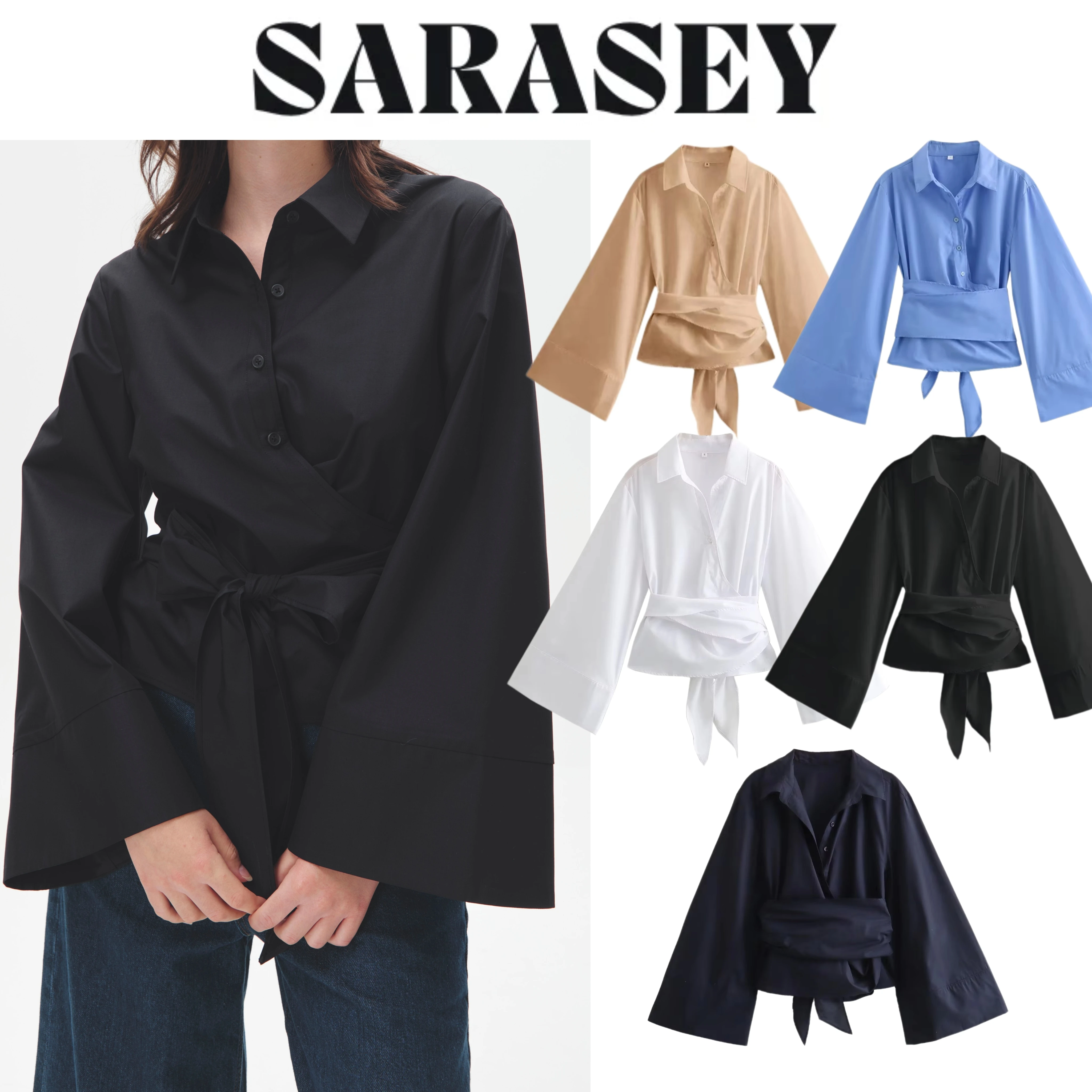 Spring 2025 Womenswear French Fashion Five-Tone Double Front Poplin Tie Long Sleeve Ruffle with Bow Front Button Mini Top