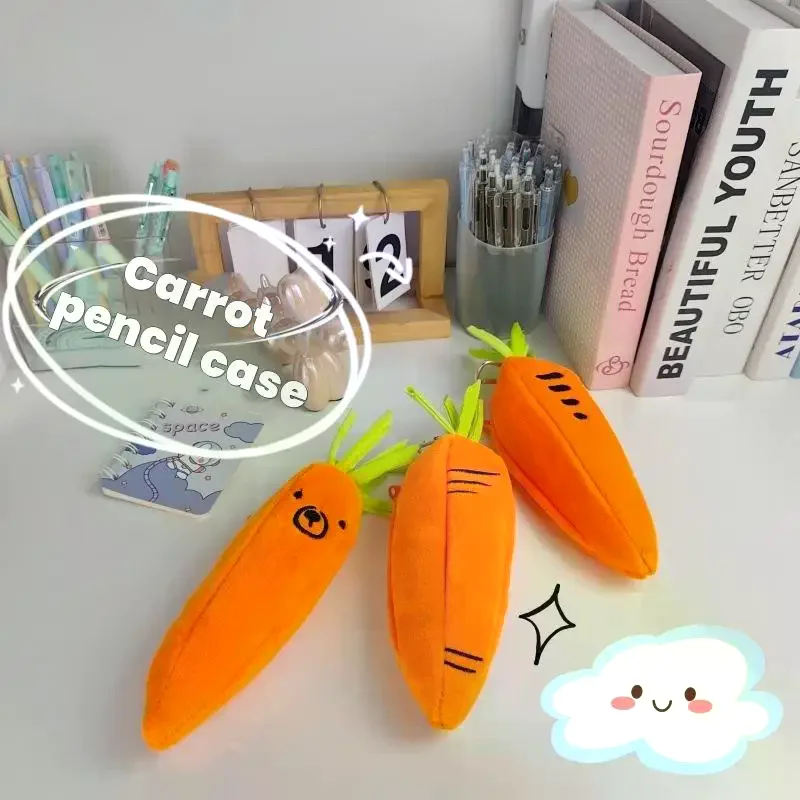 Cute Simulated Carrot Plush Pencil Case Creativity Large Capacity Pencil Pouch Cartoon Portable Storage Bag School Stationery