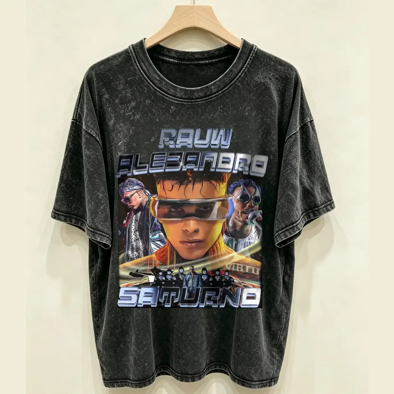washed T Shirt Rauw Alejandro Look Saturno Latino Tour Reggaeton SweaT Oversized Retro Bootleg Vintage Inspired vintage Washed