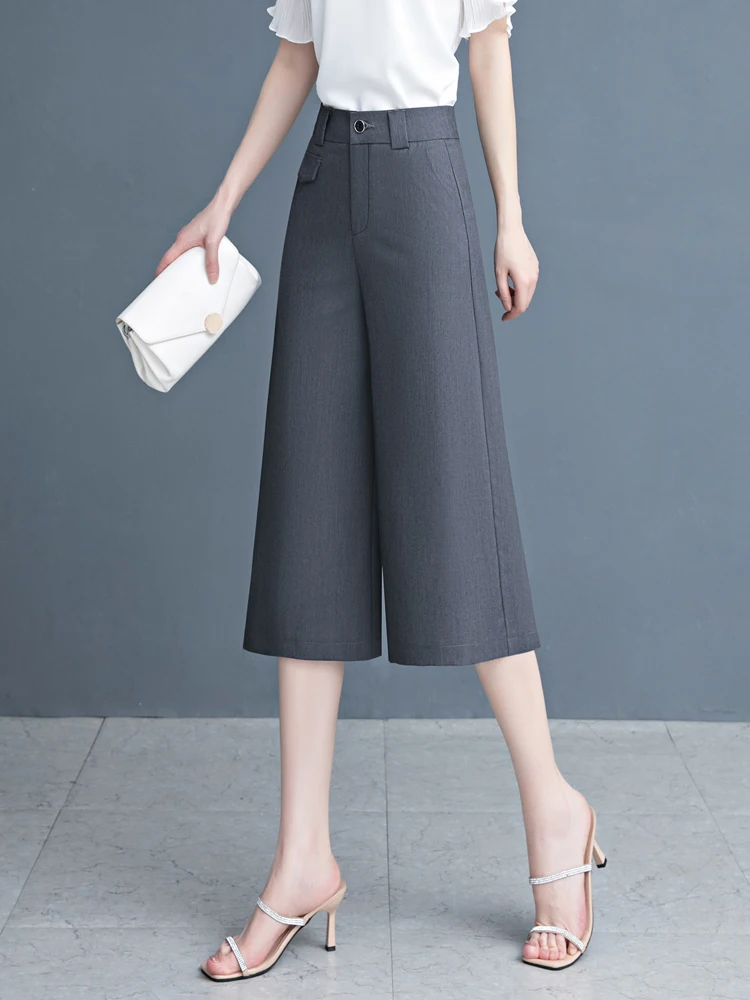 

Gray Suit Pants Women Summer Thin New Casual Narrow Wide Leg Pants High Waist Loose Straight Seven Foot Pants Commute Style