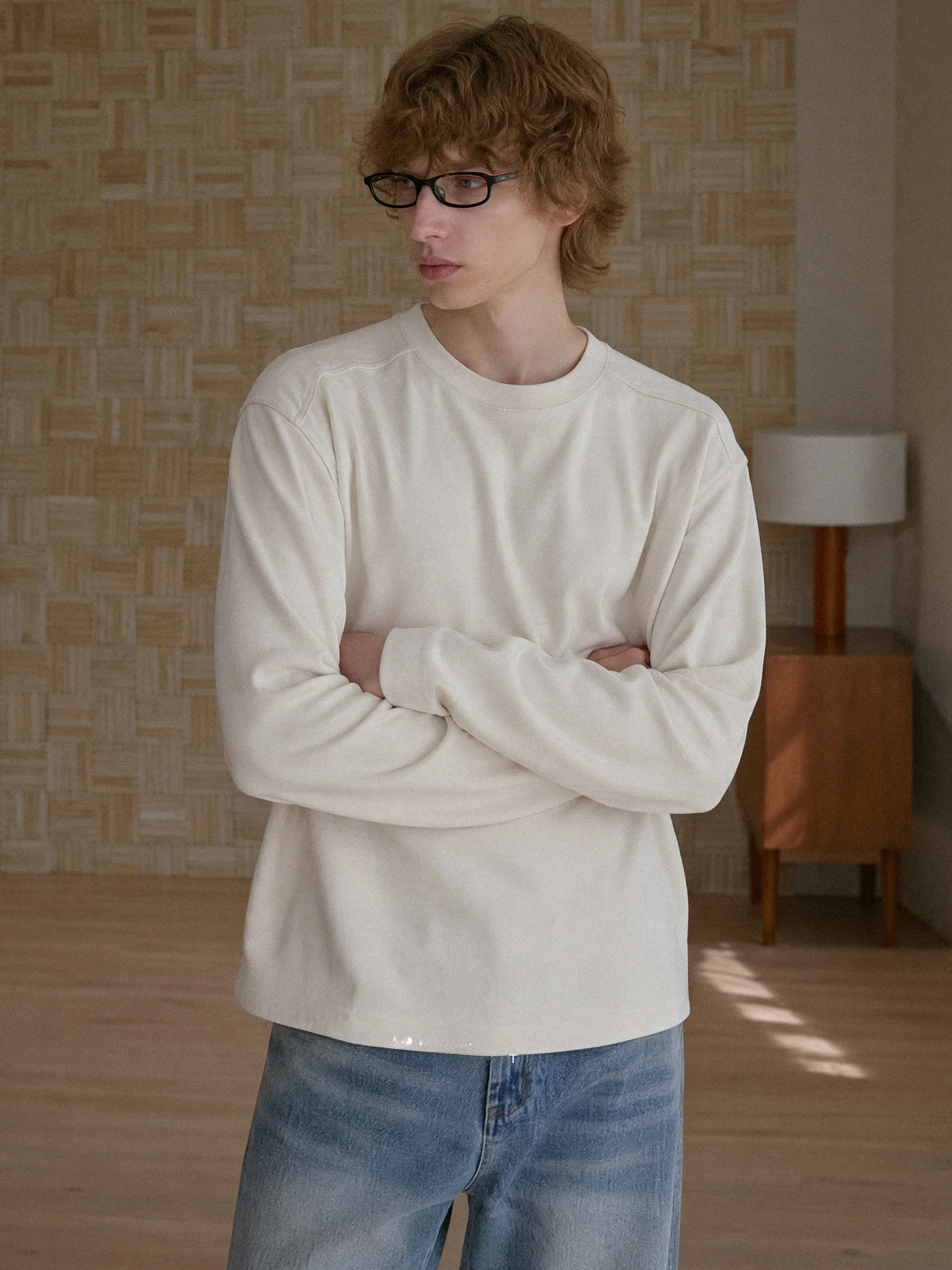 Loose Fit Long Sleeve Modal Cotton Base Shirt Men's Autumn Winter round Neck  Color Versatile Inner Wear Casual Style