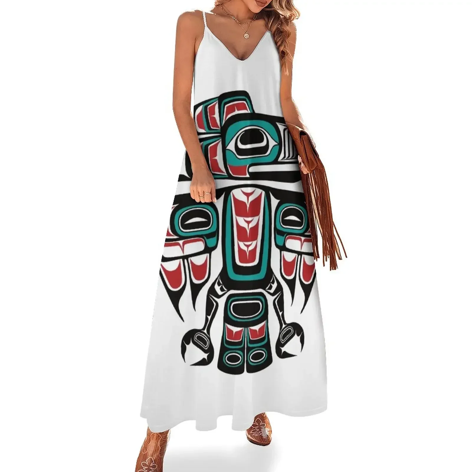 

Haida Tlingit Native Raven Totem Sleeveless Dress summer woman dress 2024 Dress