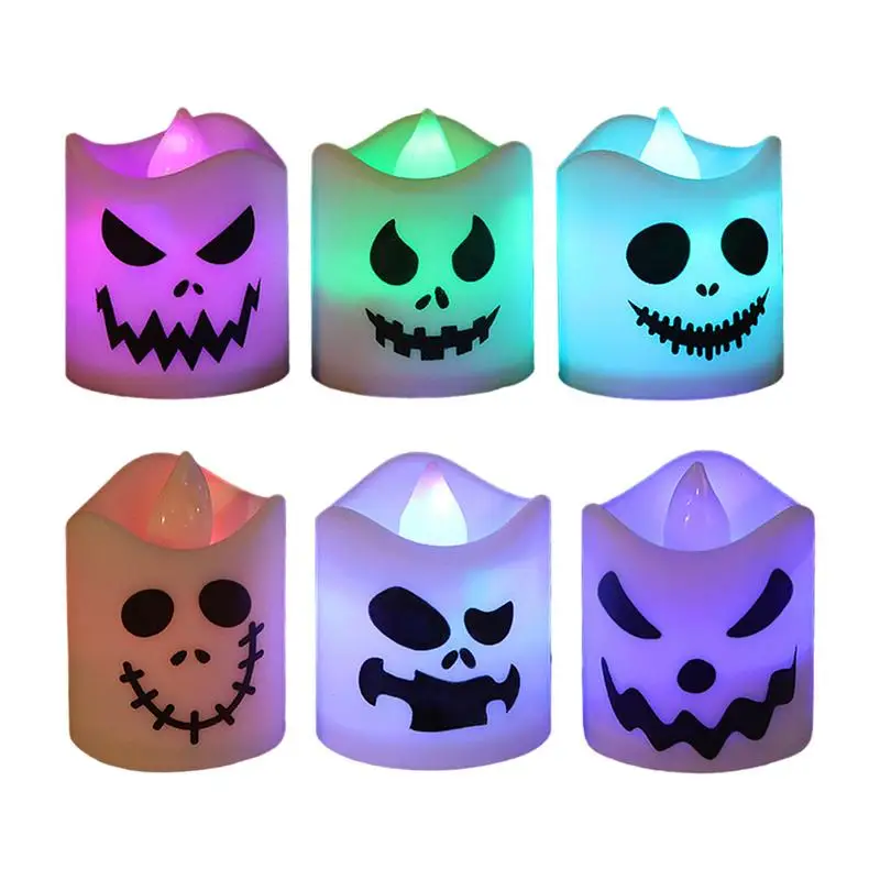 

6Pcs Led Halloween Ghost Pumpkin Candle Light Haunted House Horror Props Halloween Party Home Bar Decoration Multicolor Lamp